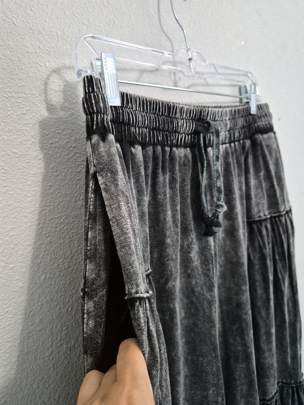 Oli & Hali Wide Leg High Waist Black Mineral Wash Tiered Pants M Boho Chic - Picture 5 of 13